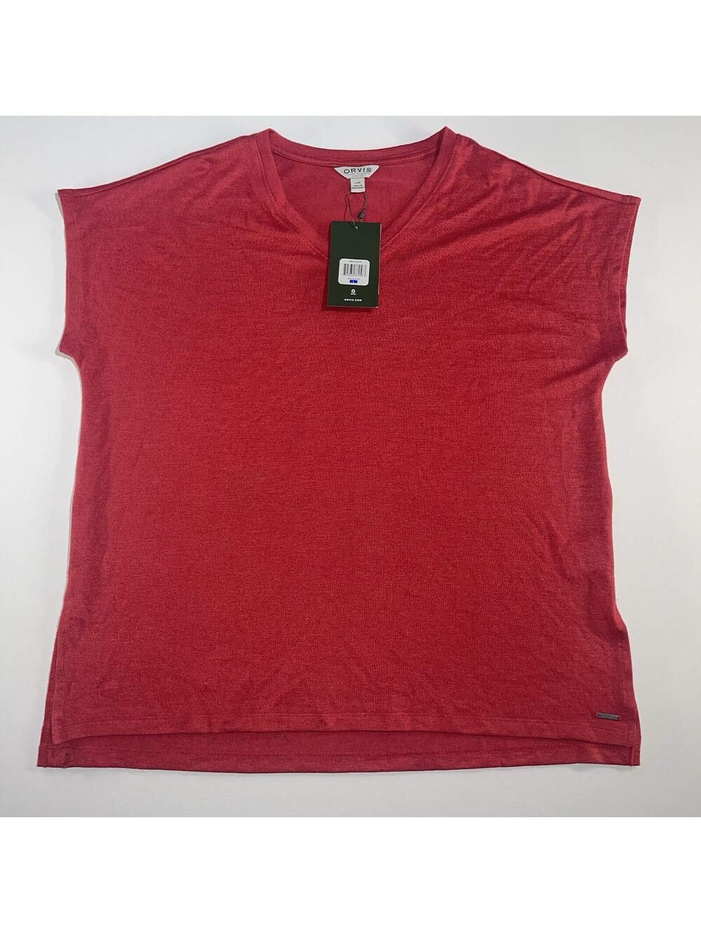 Orvis Classic Womens L Red V-Neck Short Sleeve Super Soft GORP Tunic Relaxed Fit